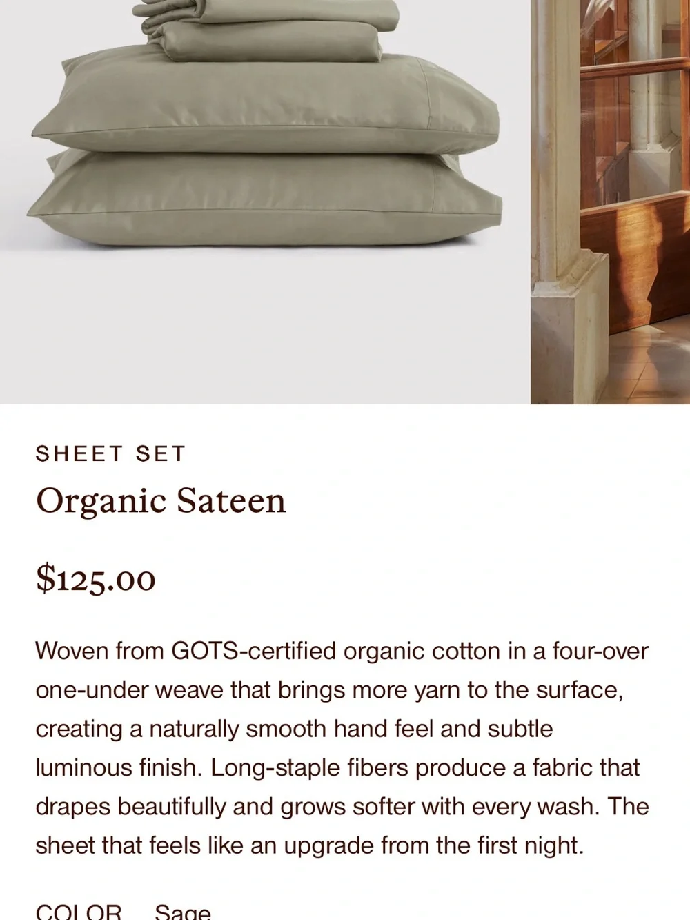 Verlee Organic Sateen Soft Sage Green Sheet Set